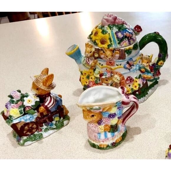 Vintage 1994 Mercuries Bunny Tea Set - 21 Pieces - Children's Easter Tea Set - Picture 2 of 6